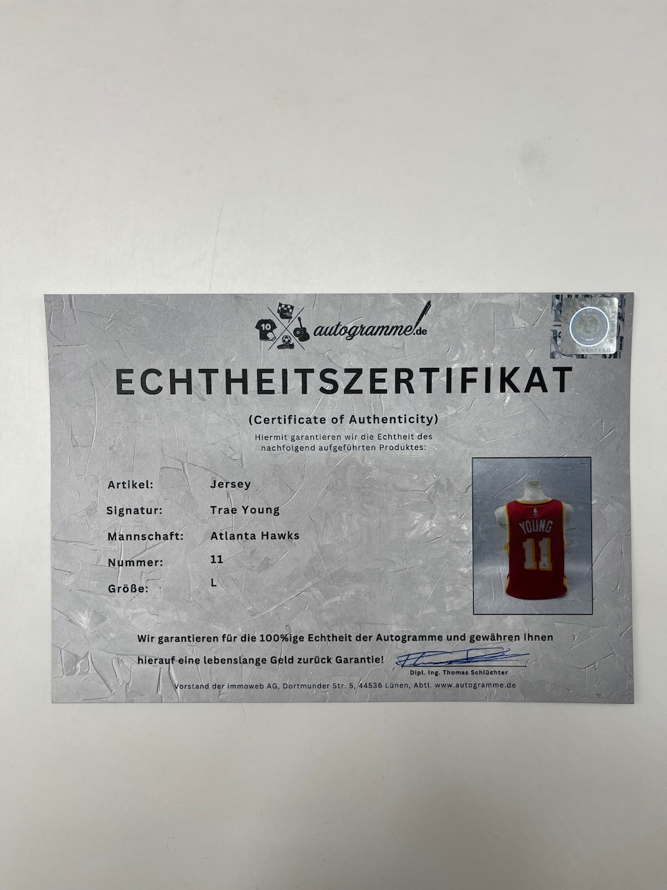 Atlanta Hawks Jersey Trae Young signiert NBA Basketball COA L