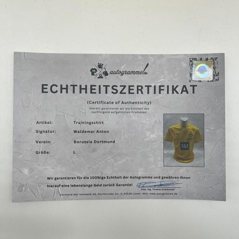 Borussia Dortmund Trainingsshirt Waldemar Anton signiert Puma COA Autogramm L