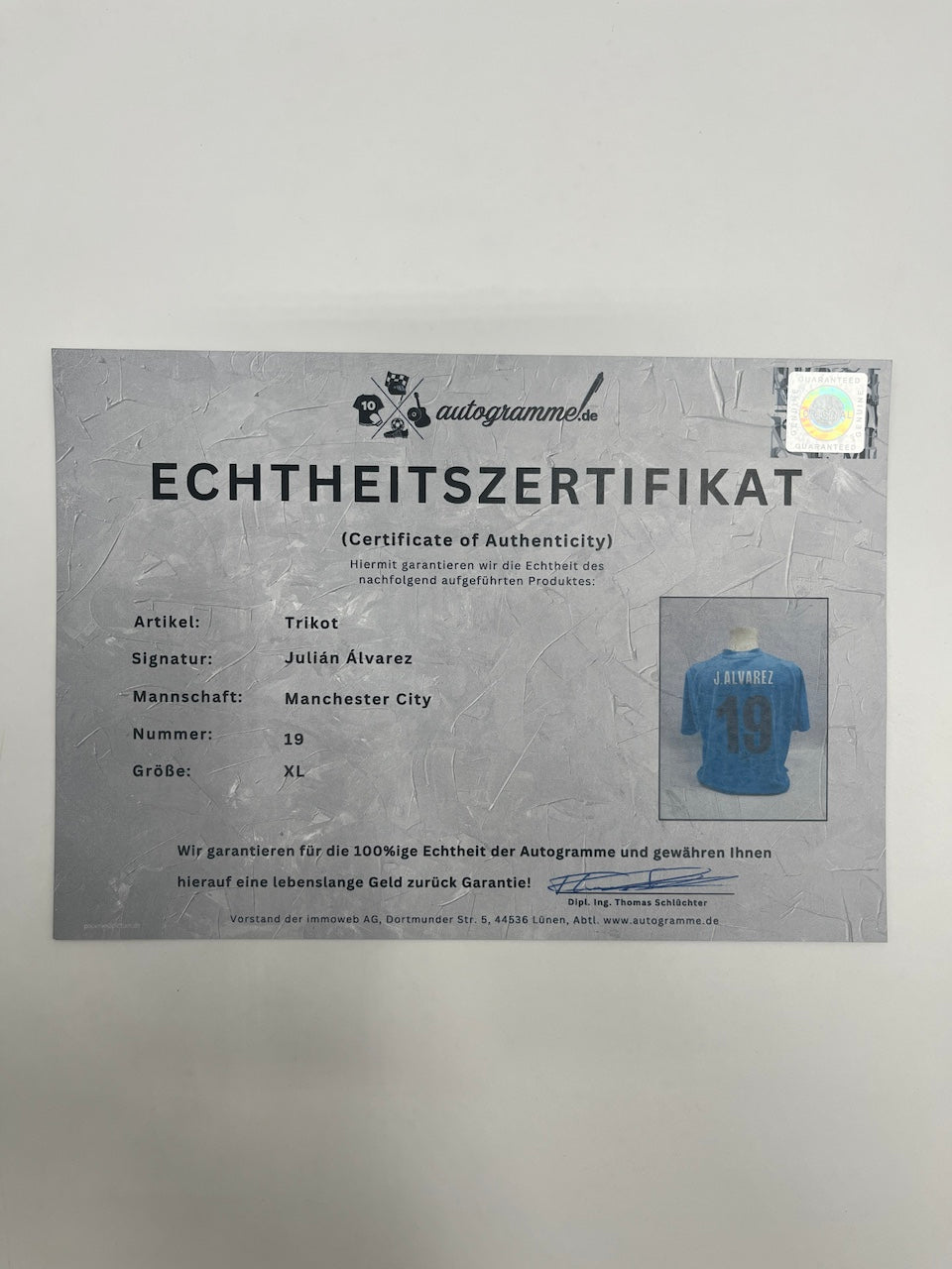 Manchester City Trikot Julian Alvarez signiert Autogramm Puma COA XL