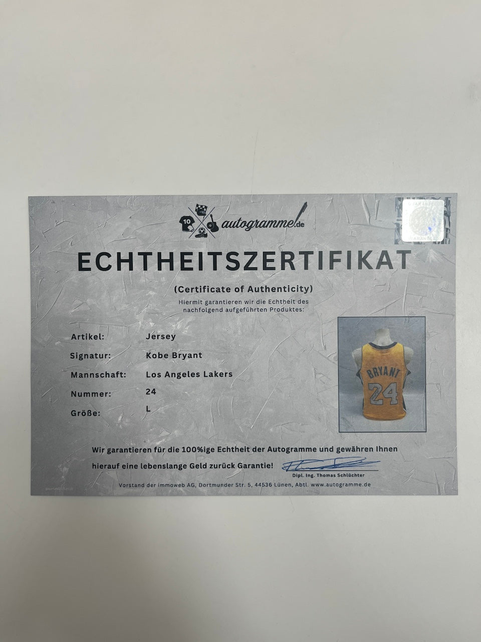 Los Angeles Lakers Jersey Kobe Bryant signiert NBA Basketball COA L