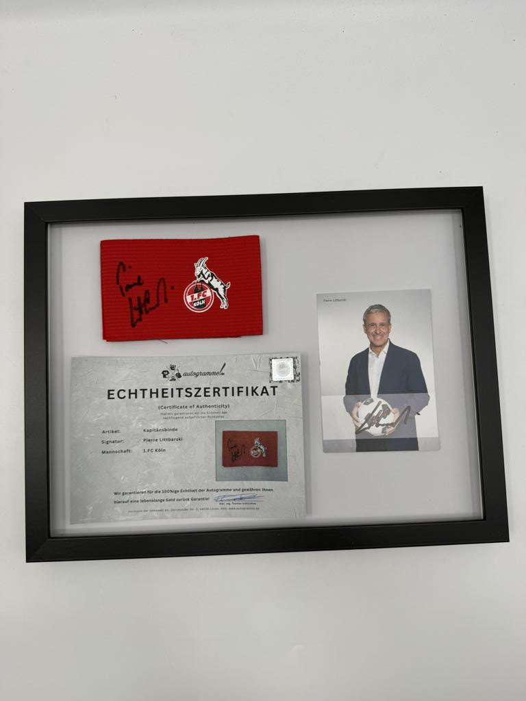 Kapitänsbinde Pierre Littbarski signiert im Rahmen 1. FC Köln Autogramm COA
