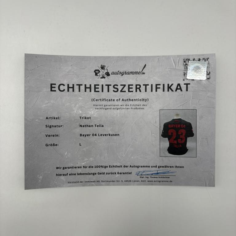 Bayer Leverkusen Trikot Nathan Tella signiert New Balance COA Autogramm L