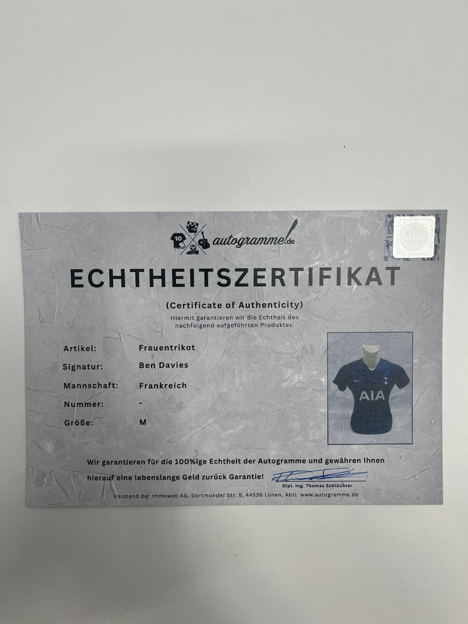 Frankreich Frauentrikot Ben Davies signiert Autogramm Nike COA M