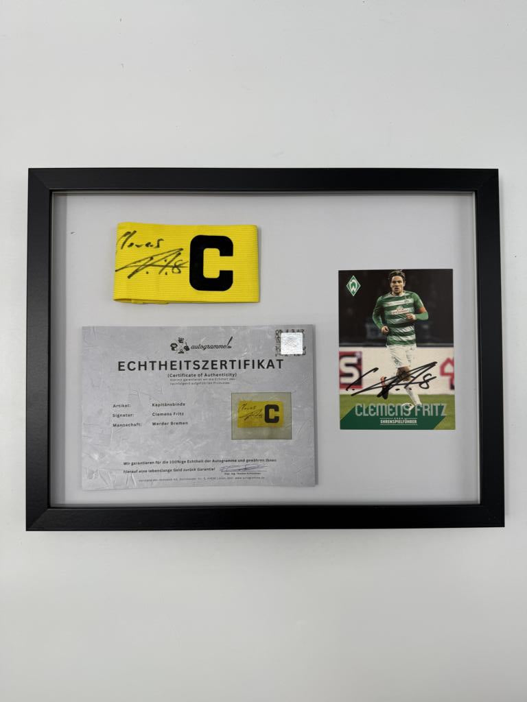 Kapitänsbinde Clemens Fritz signiert im Rahmen Werder Bremen COA Fußball