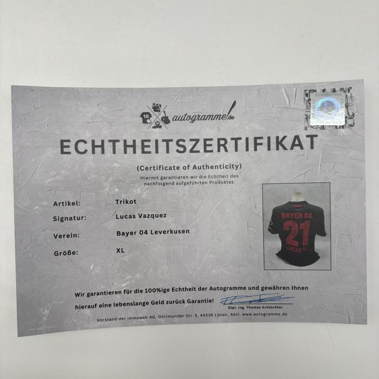 Bayer Leverkusen Trikot Lucas Vazquez signiert New Balance COA Autogramm XL