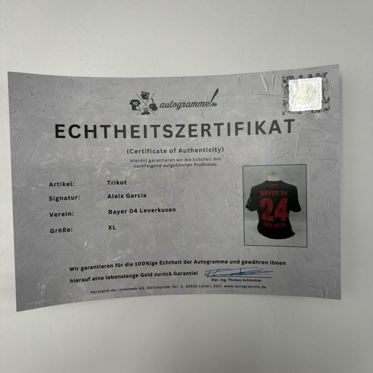 Bayer Leverkusen Trikot Aleix Garcia signiert New Balance COA Autogramm XL
