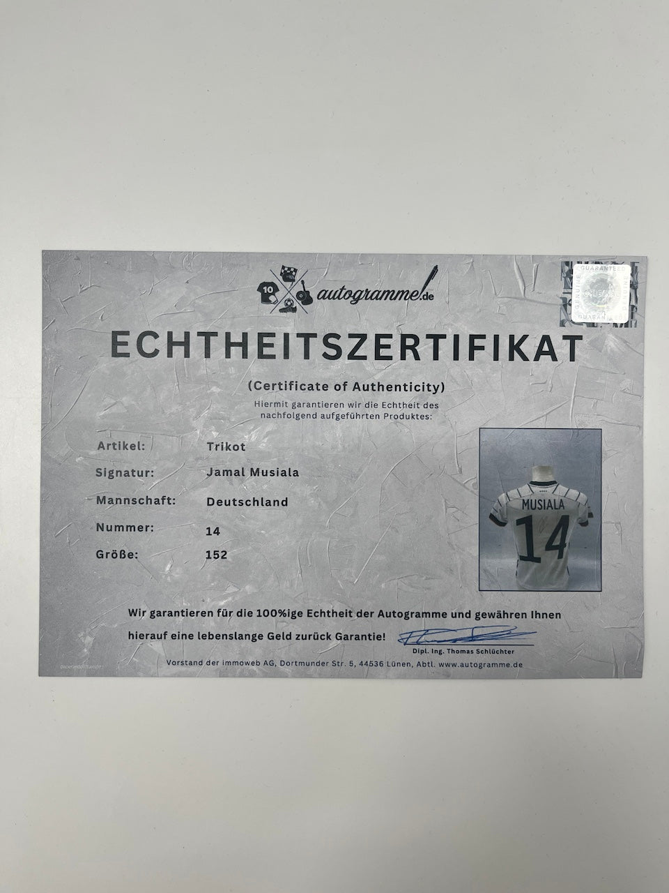 DFB Trikot Jamal Musiala signiert Adidas COA Deutschland Autogramm 152