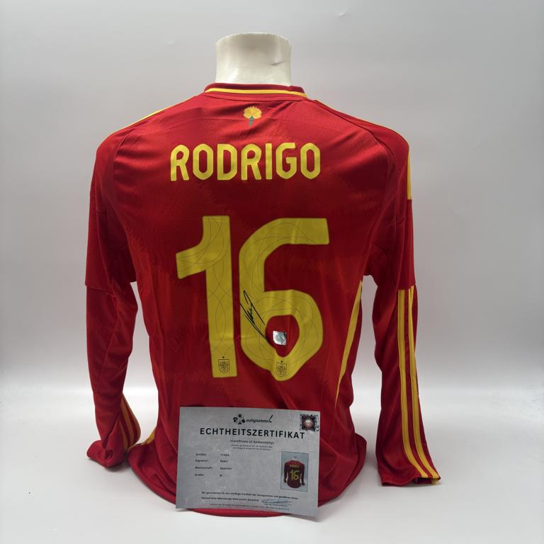 Spanien Trikot langarm Rodri signiert Adidas COA Autogramm M