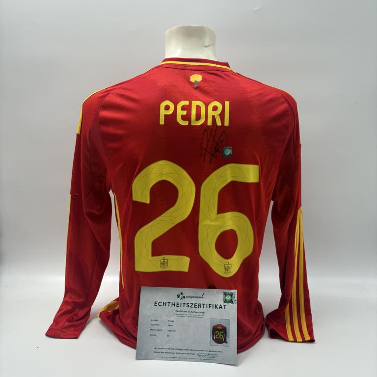 Spanien Trikot langarm Pedri signiert Adidas COA Autogramm M