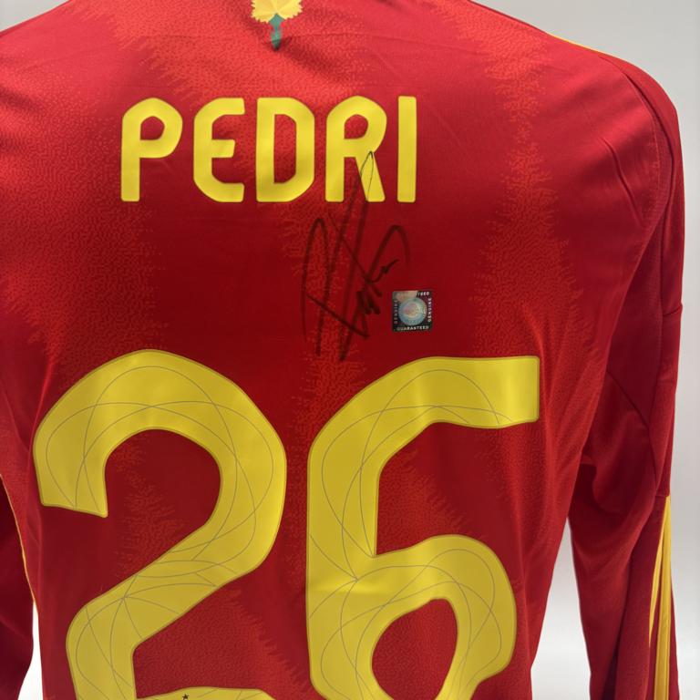Spanien Trikot langarm Pedri signiert Adidas COA Autogramm M