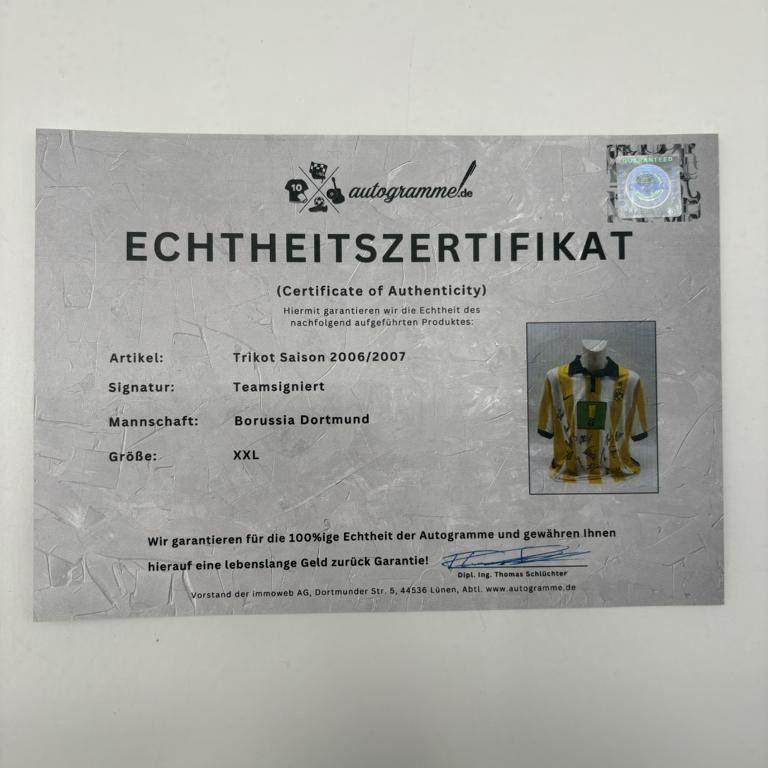 BVB Trikot 2006/2007 Teamsigniert Borussia Dortmund COA Nike XXL