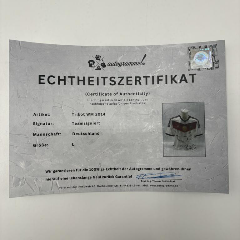 Deutschland Trikot WM 2014 Teamsigniert Autogramm DFB Weltmeister Adidas L