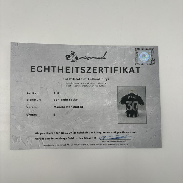 Manchester United Trikot Benjamin Sesko signiert Autogramm Adidas COA S