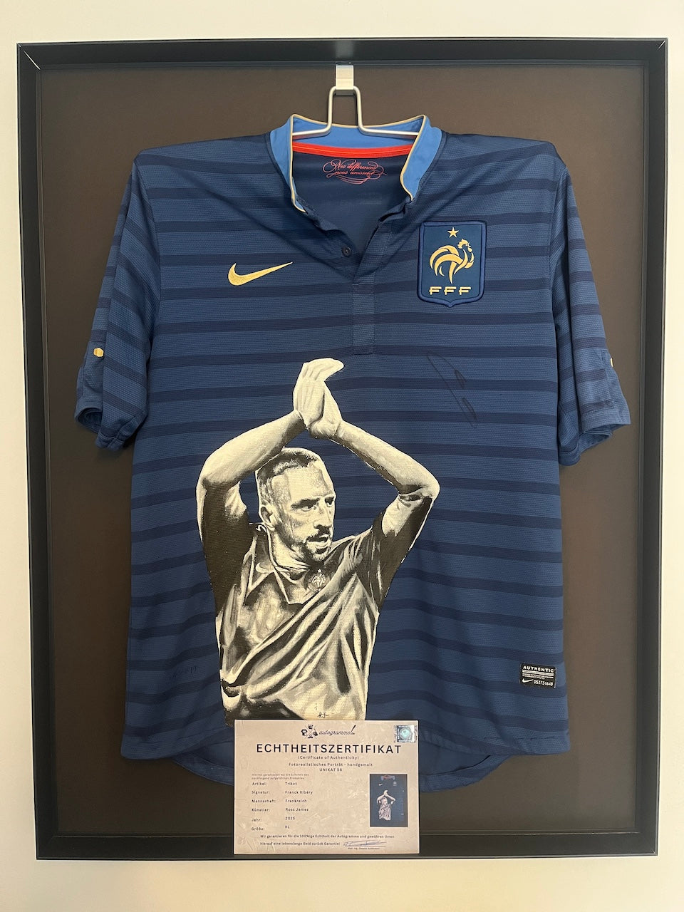 Frankreich Trikot Portrait Franck Ribery handgemalt und signiert Nike XL