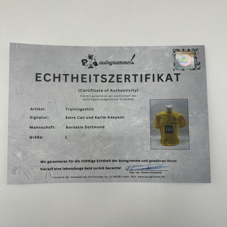 Borussia Dortmund Trainingsshirt Emre Can und Karim Adeyemi signiert Puma COA Autogramm L