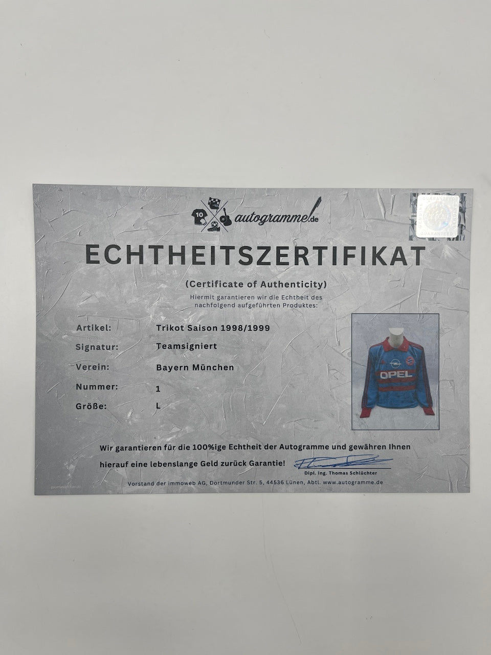 Bayern München Torwarttrikot 1998/1999 Teamsigniert Bundesliga COA Adidas L