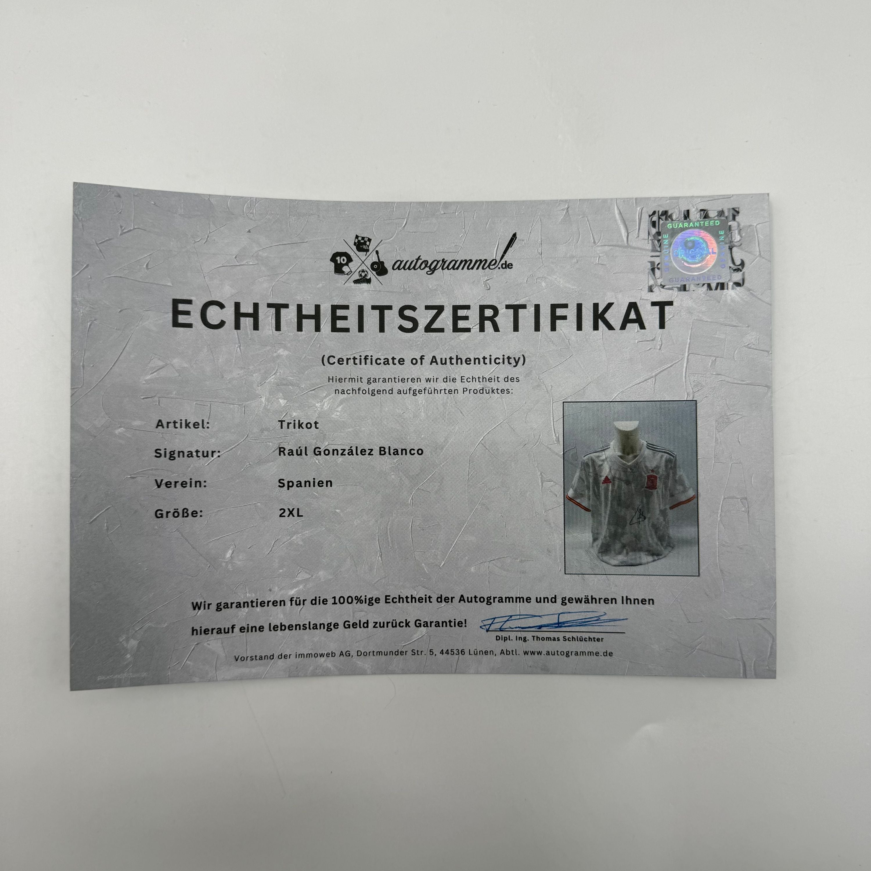 Spanien Trikot Raul signiert COA Autogramm neu 2XL