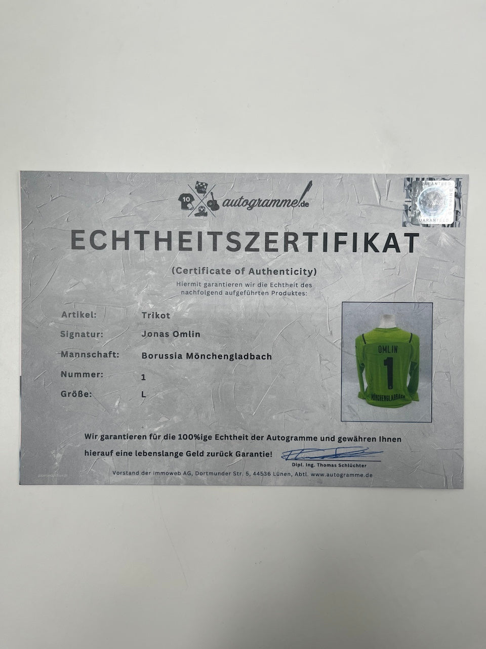 Borussia Mönchengladbach Trikot Jonas Omlin signiert Autogramm Puma L