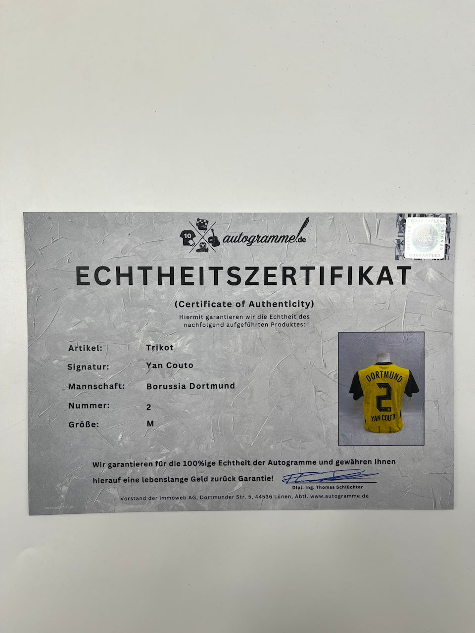 Borussia Dortmund Authentic Trikot Yan Couto signiert BVB Puma M