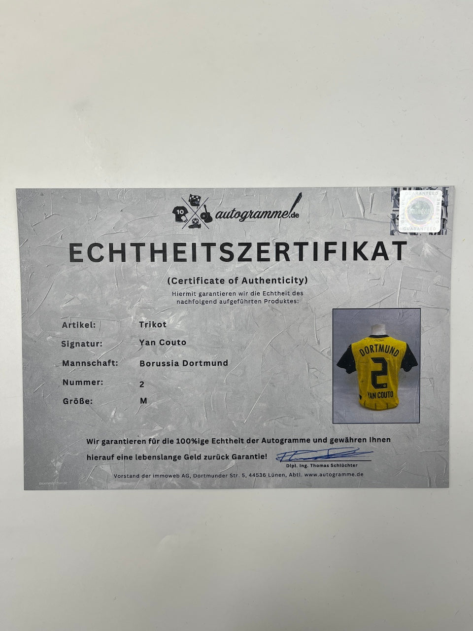 Borussia Dortmund Authentic Trikot Yan Couto signiert BVB Puma neu M