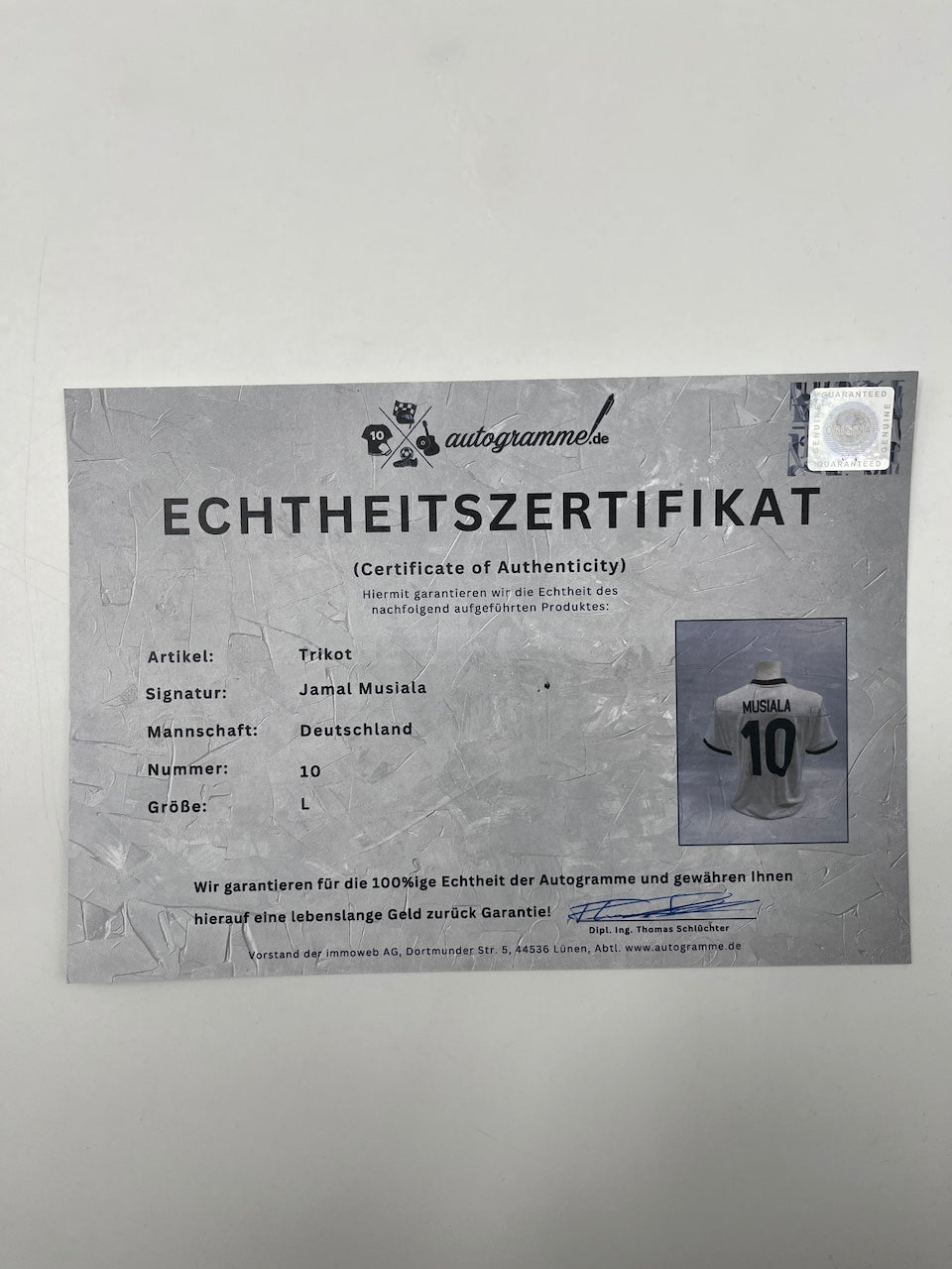DFB Trikot Jamal Musiala signiert Adidas COA Deutschland Autogramm L