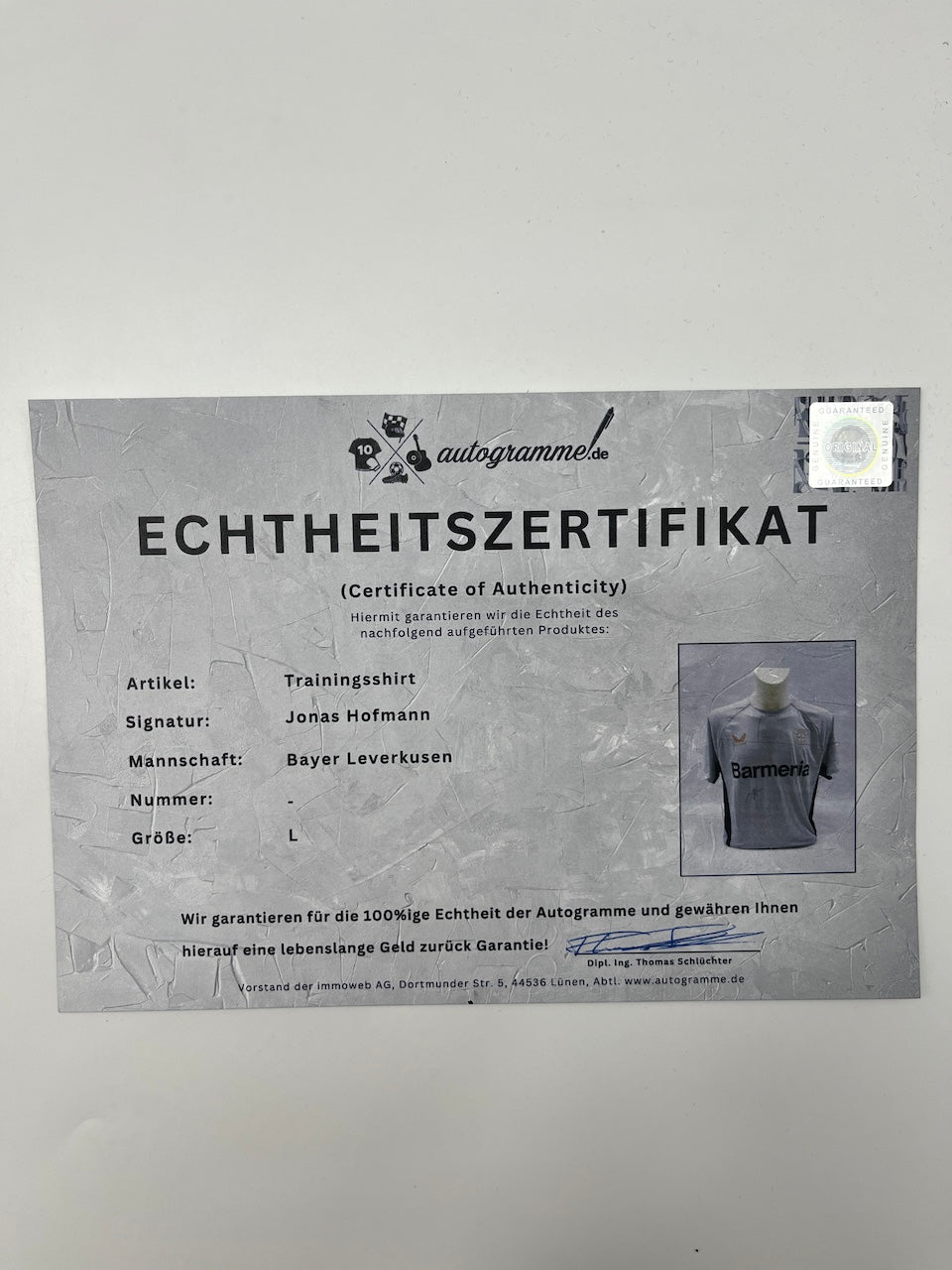 Bayer Leverkusen Trainingsshirt Jonas Hofmann signiert Castore L