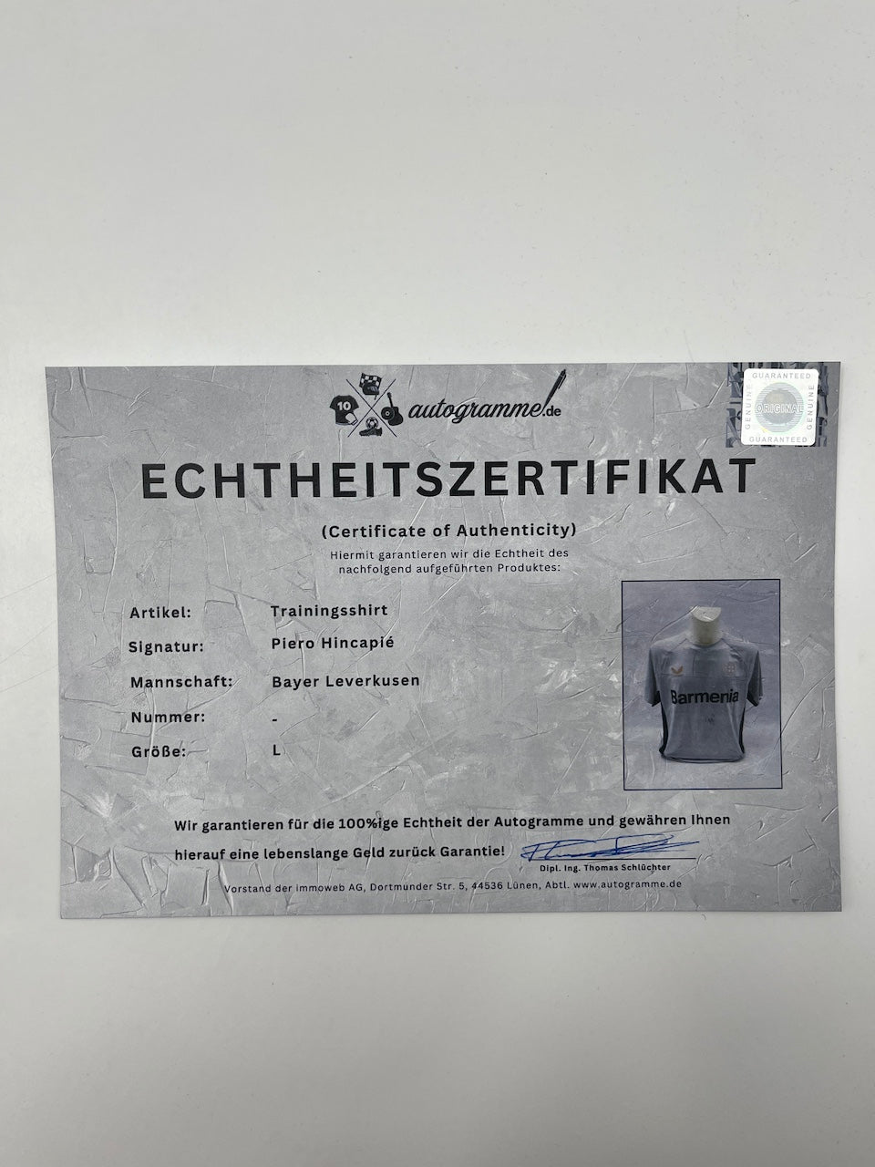Bayer Leverkusen Trainingsshirt Piero Hincapie signiert Castore L