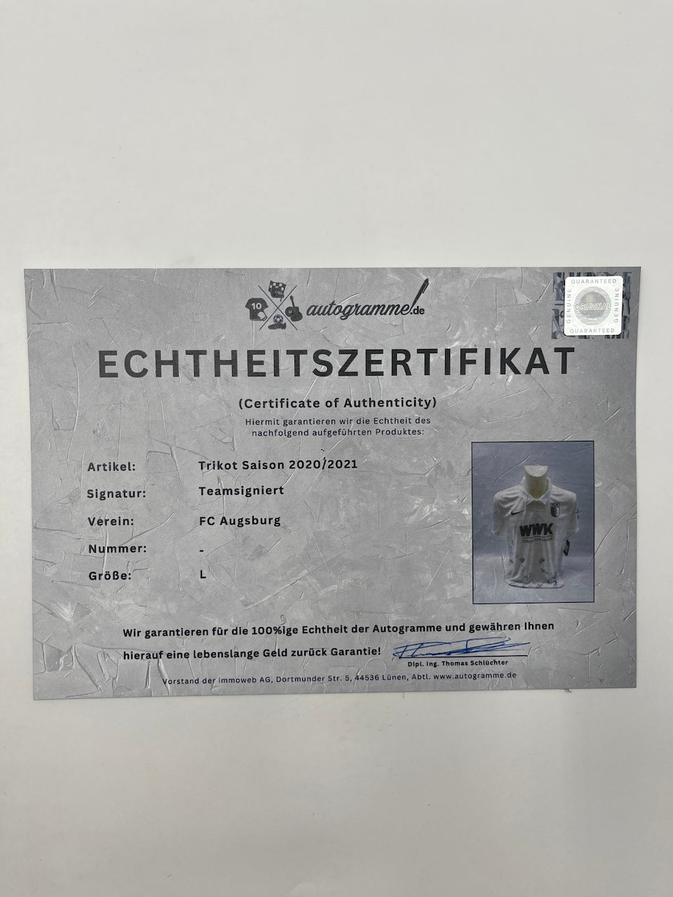 FC Augsburg Trikot 2020/2021 Teamsigniert COA Nike L