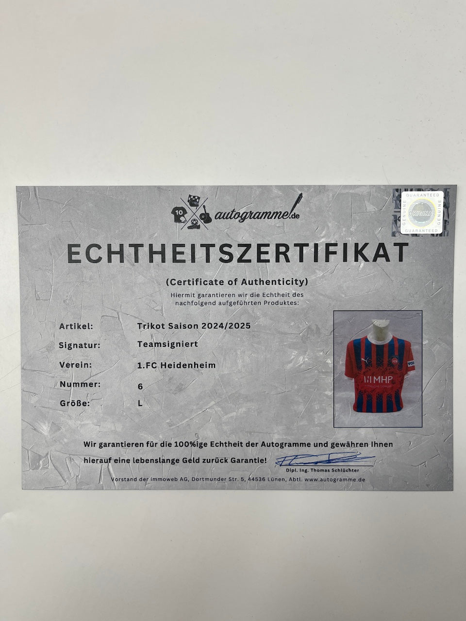 FC Heidenheim Trikot 2024/2025 Teamsigniert COA Nike L