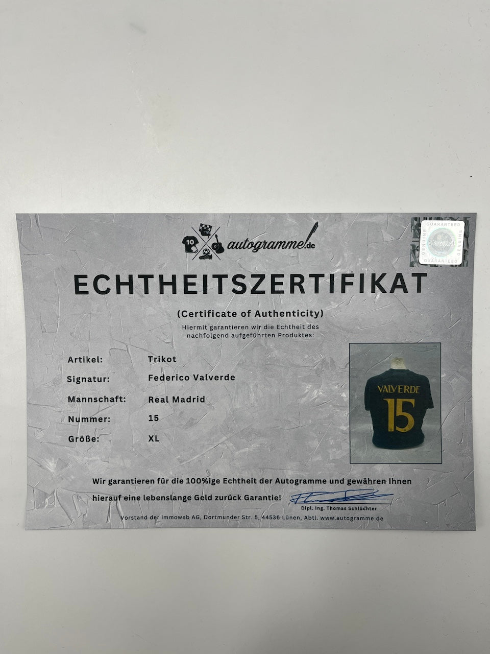 Real Madrid Trikot Federico Valverde signiert Autogramm Adidas COA XL