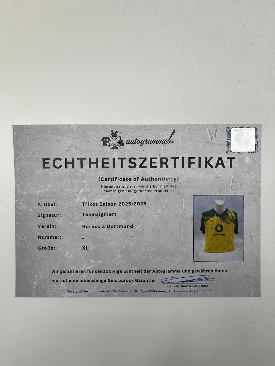 BVB Trikot 2025/2026 Teamsigniert Borussia Dortmund COA Puma XL