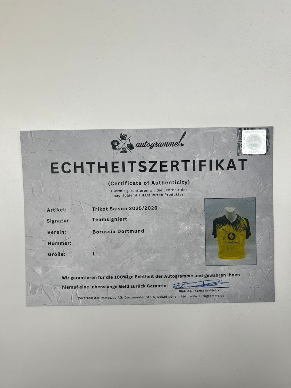 BVB jersey 2025/2026 team signed Borussia Dortmund COA Puma L