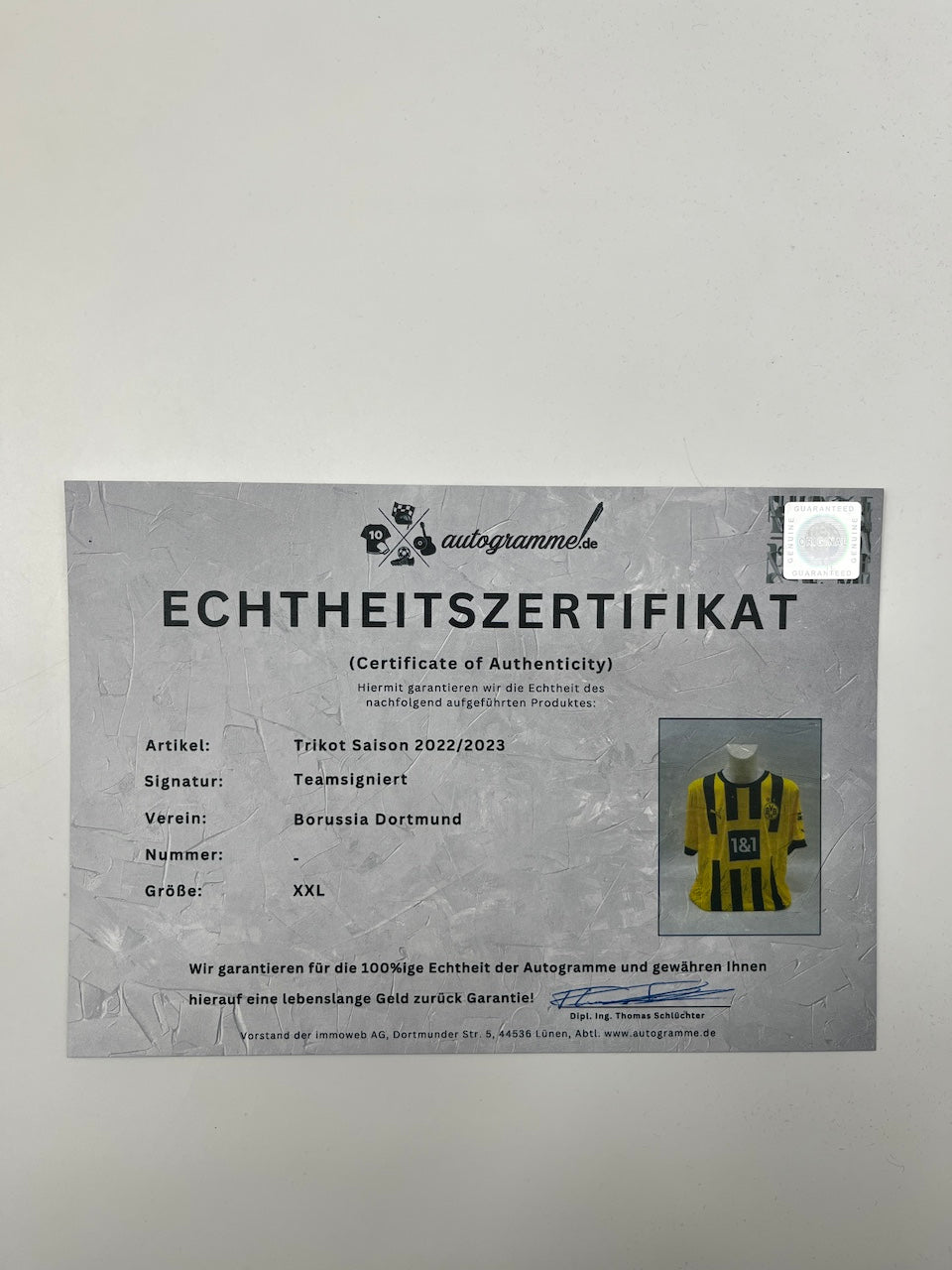 BVB jersey 2022/2023 team signed Borussia Dortmund COA Puma Bellingham XXL