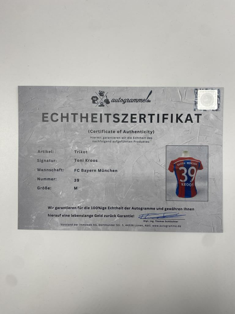FC Bayern München Frauentrikot Toni Kroos signiert Adidas COA Bundesliga M