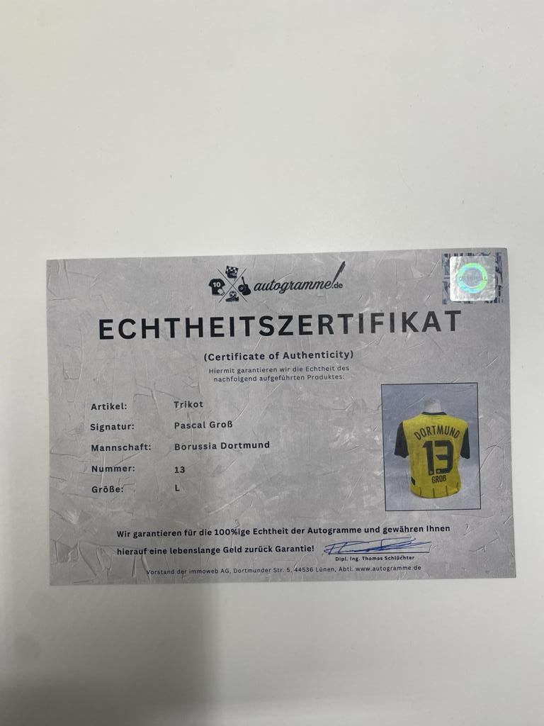 Borussia Dortmund Trikot Pascal Groß signiert Puma COA Autogramm L