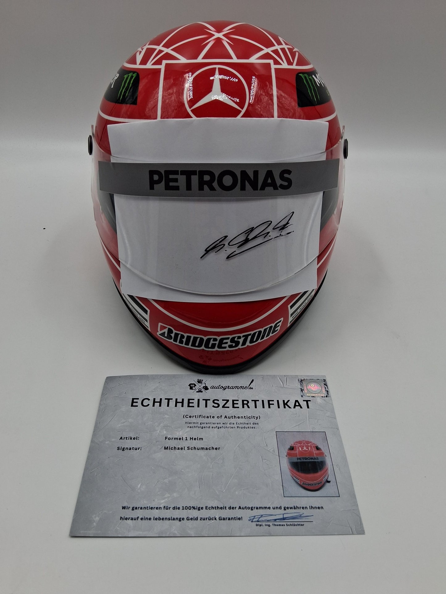 Michael Schumacher Formel 1 Helm Unterschrift und Echtheitszertifikat 1:1