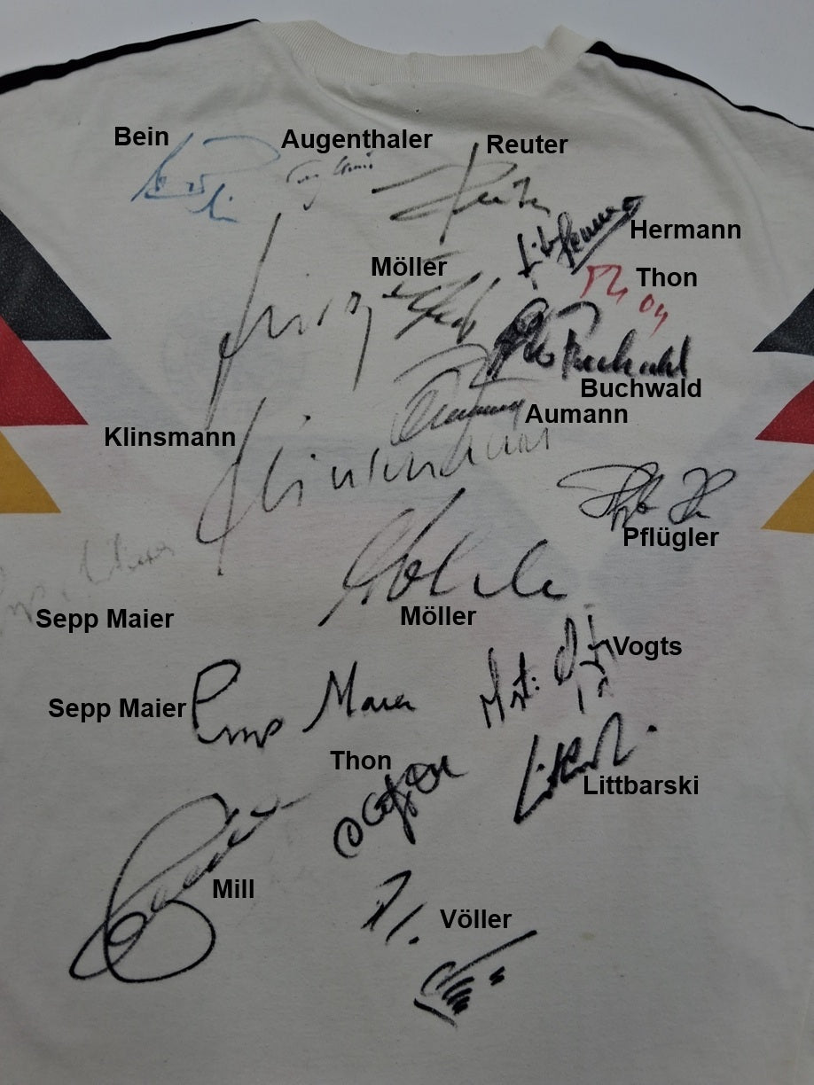 Deutschland T-Shirt WM 1990 Teamsigniert Autogramm DFB Weltmeister Adidas S