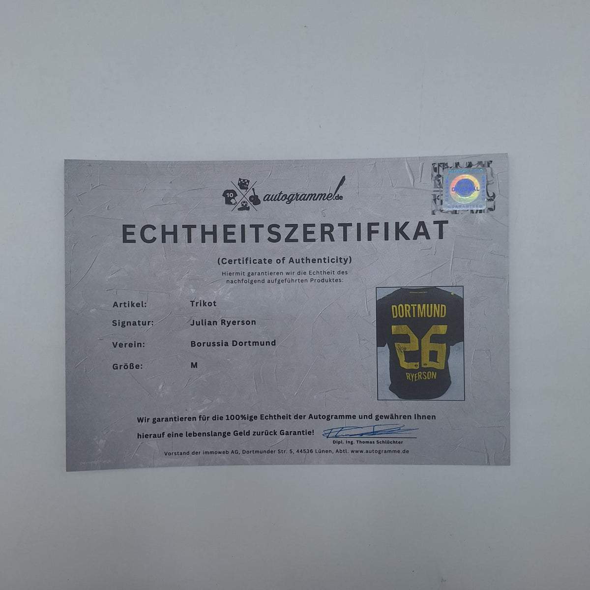 Borussia Dortmund Trikot Julian Ryerson COA BVB Puma neu M 26/27