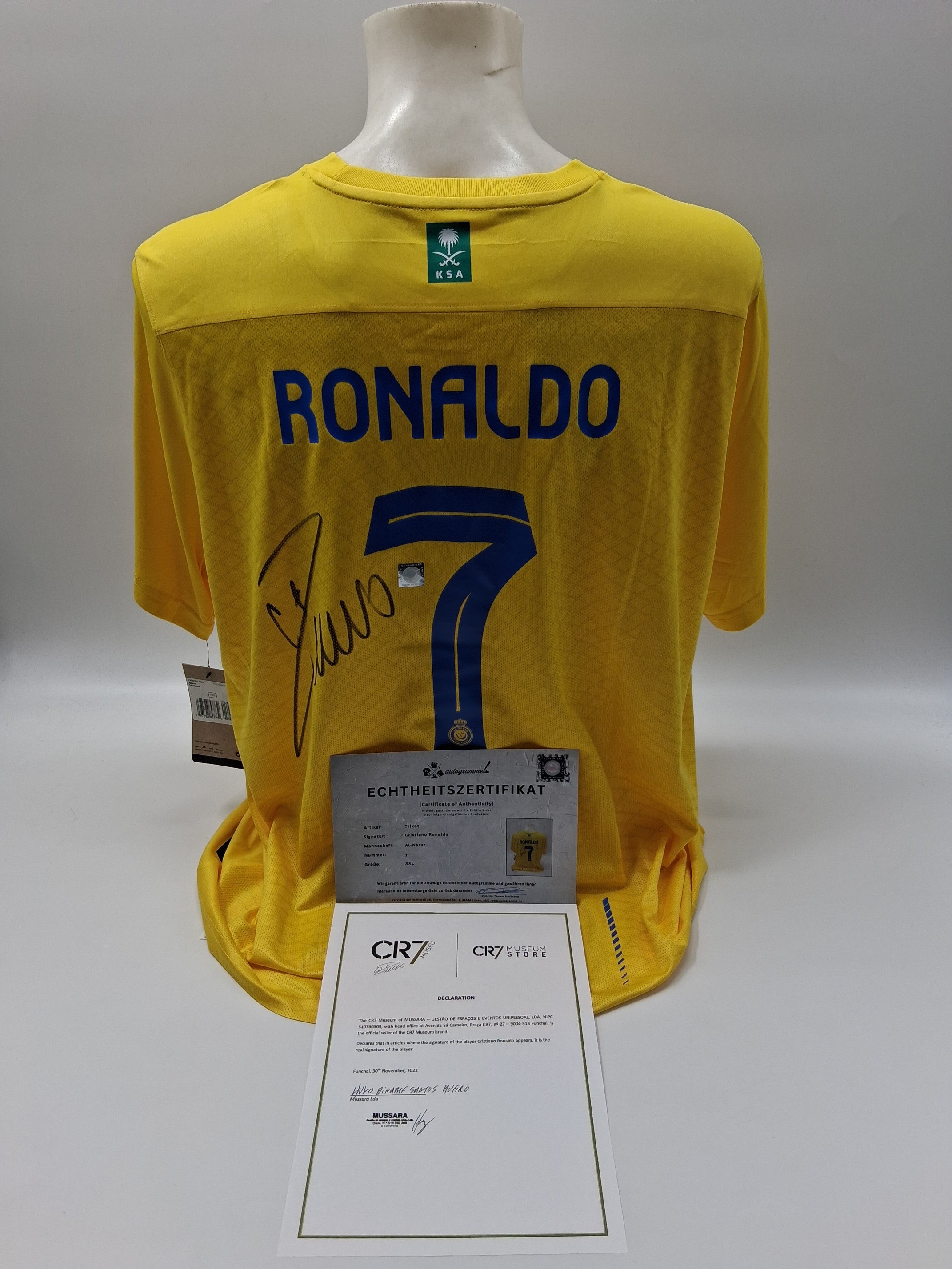 Al Nassr FC jersey Cristiano Ronaldo signed autograph COA football XXL