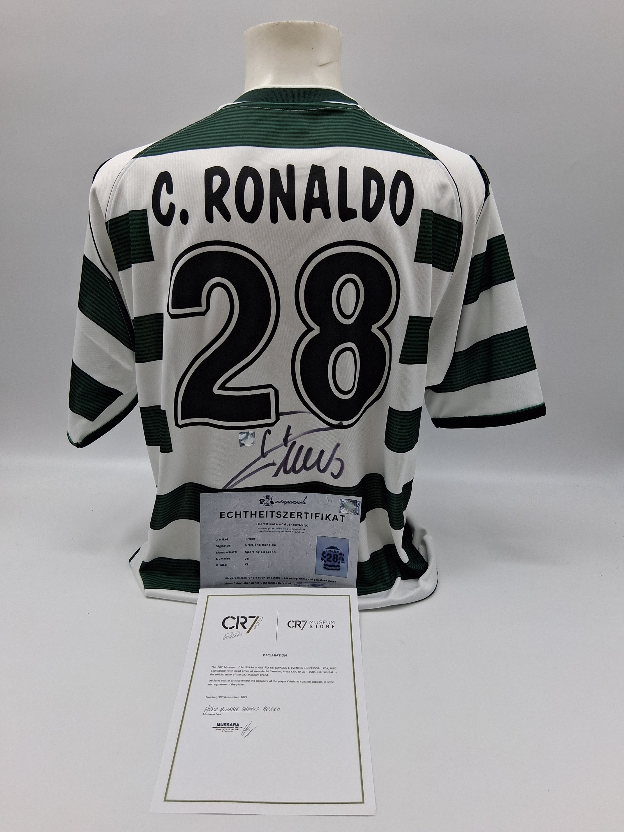 Sporting Lisbon jersey signed by Cristiano Ronaldo, autographed football COA XL