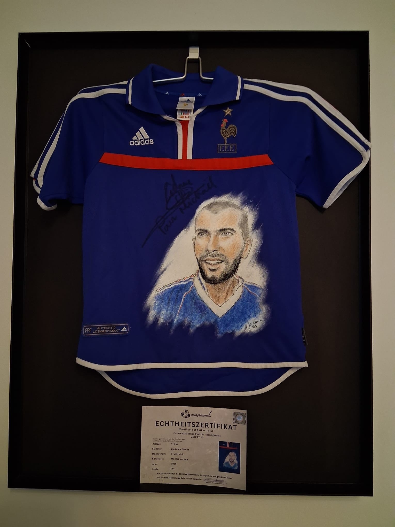 Frankreich Trikot Portrait Zinedine Zidane handgemalt und signiert 164