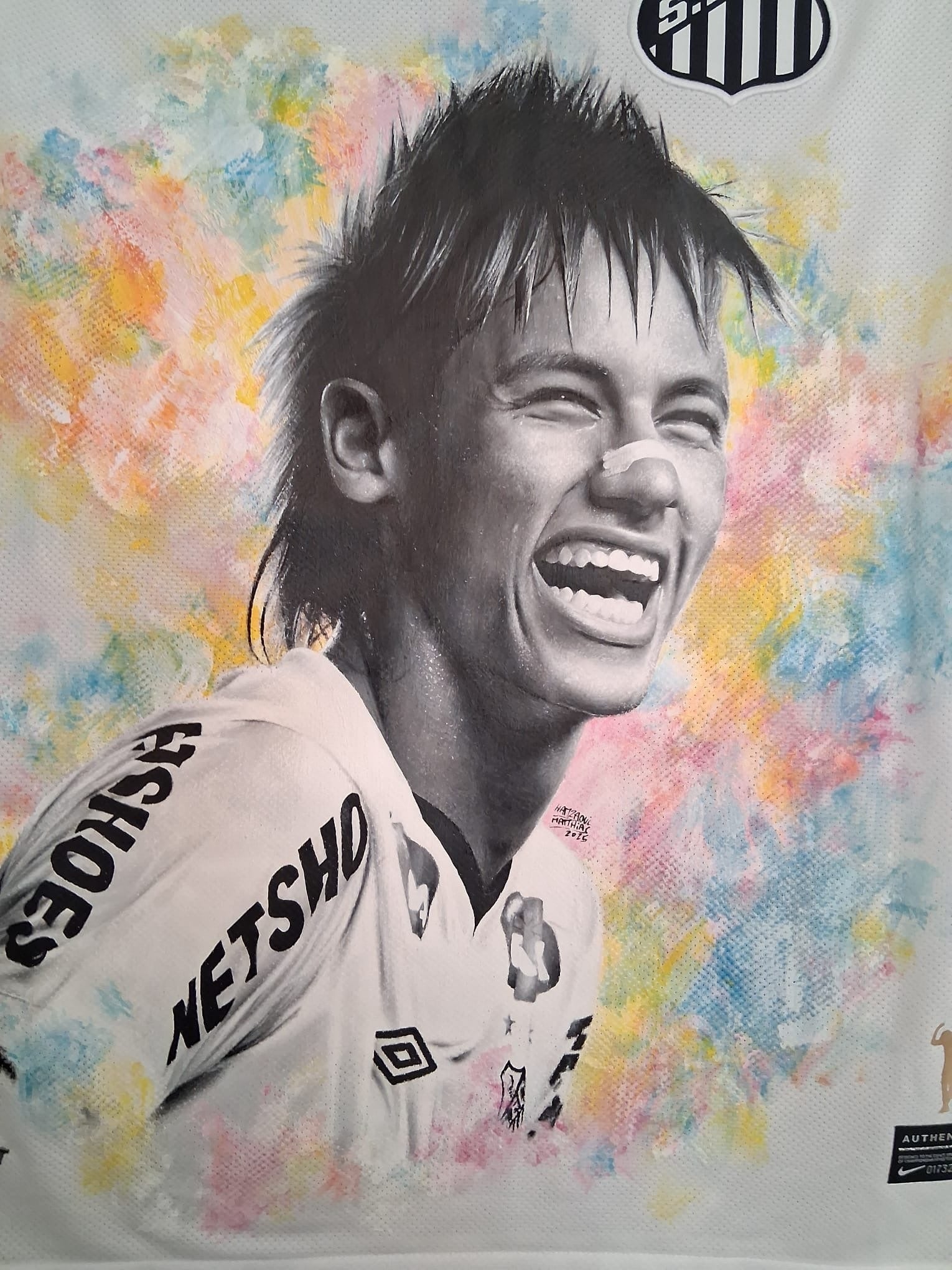 FC Santos Trikot Portrait Neymar handgemalt M