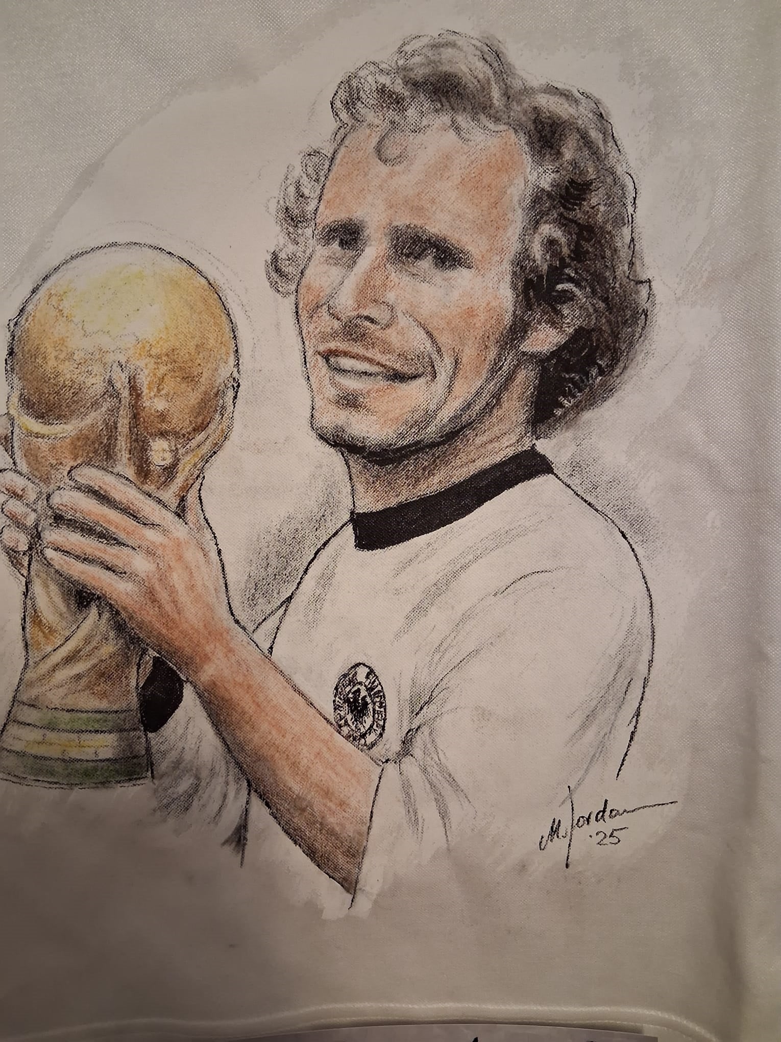 DFB jersey portrait Berti Vogts hand painted and signed in the frame M