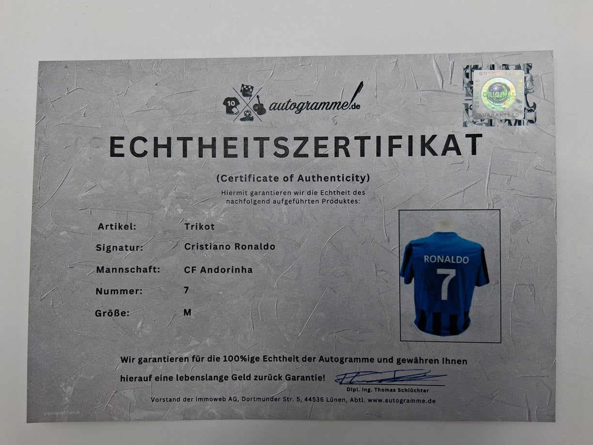 CF Andorinha Trikot Cristiano Ronaldo signiert Autogramm CFA Fußball COA M