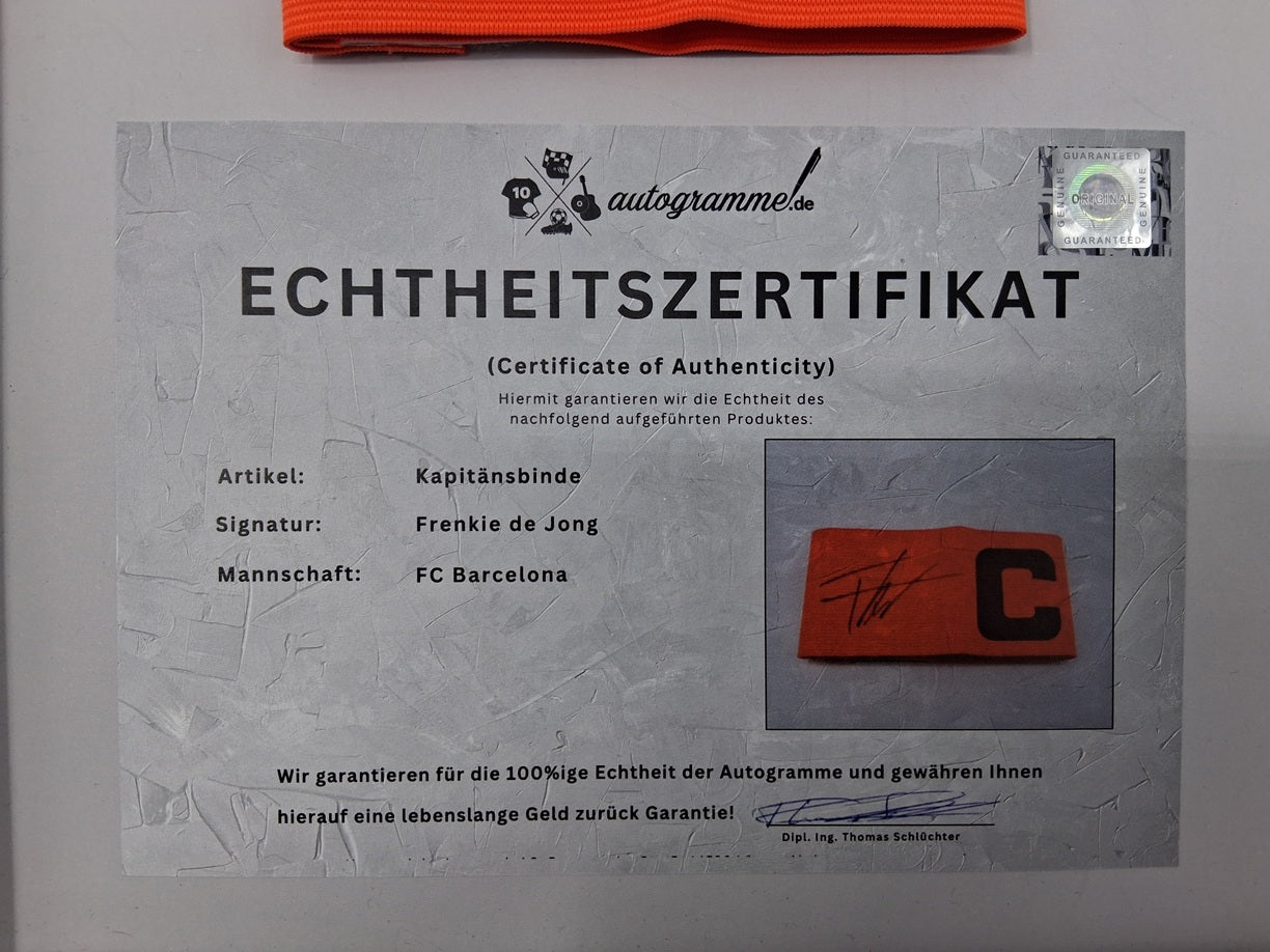 Kapitänsbinde Frenkie de Jong signiert im Rahmen FC Barcelona COA Neu Autogramm
