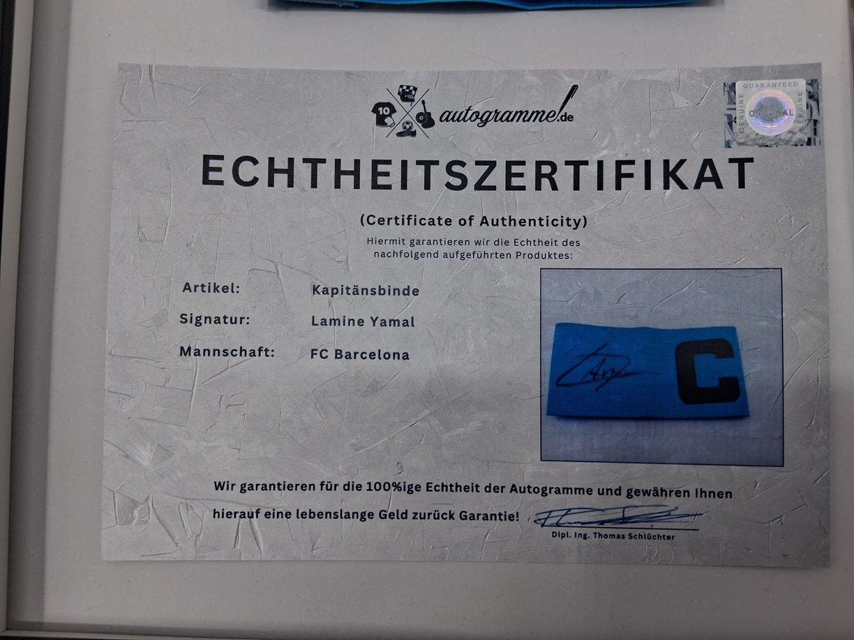 Kapitänsbinde Lamine Yamal signiert im Rahmen FC Barcelona COA Autogramm