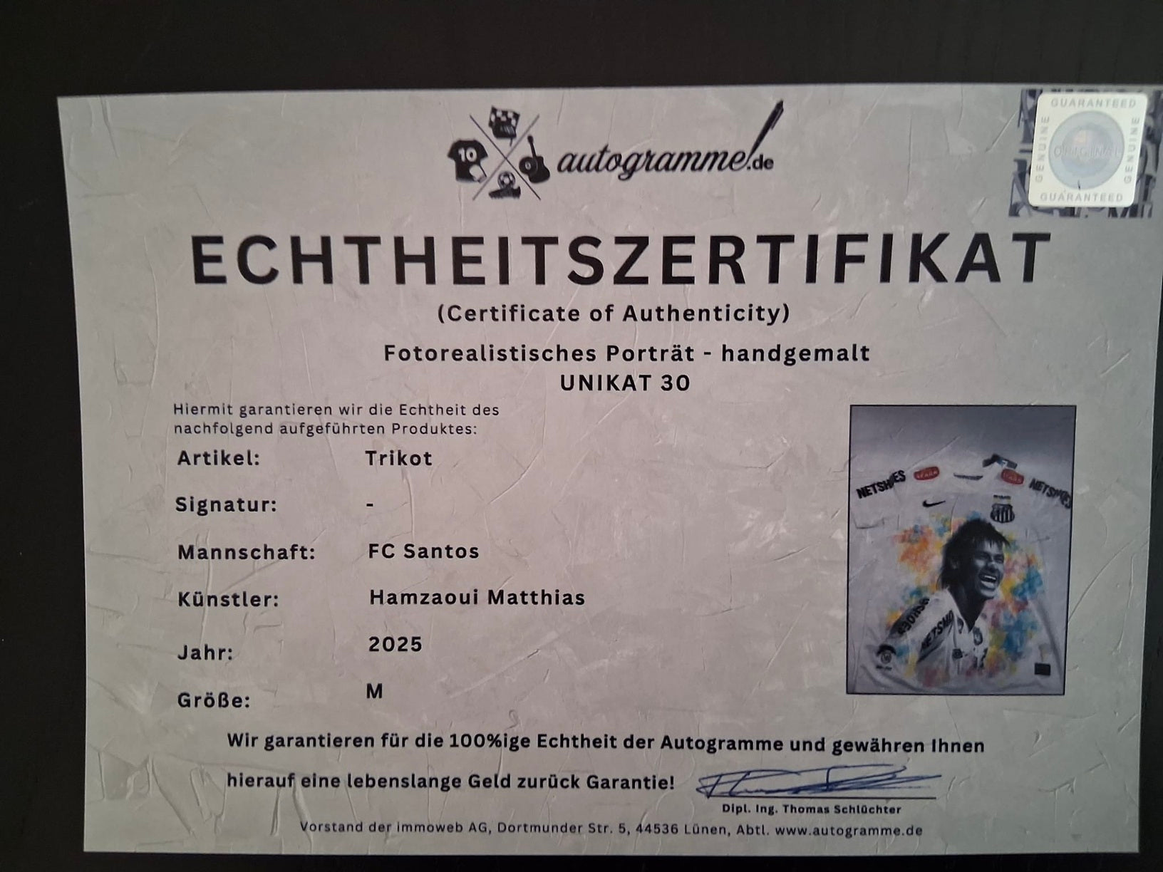 FC Santos Trikot Portrait Neymar handgemalt M