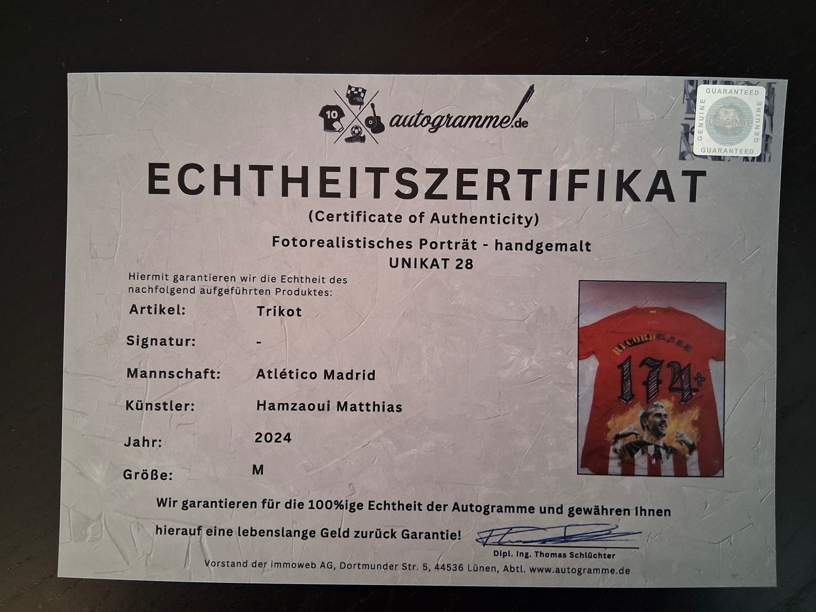 Atletico Madrid Trikot Portrait Antoine Griezmann handgemalt M