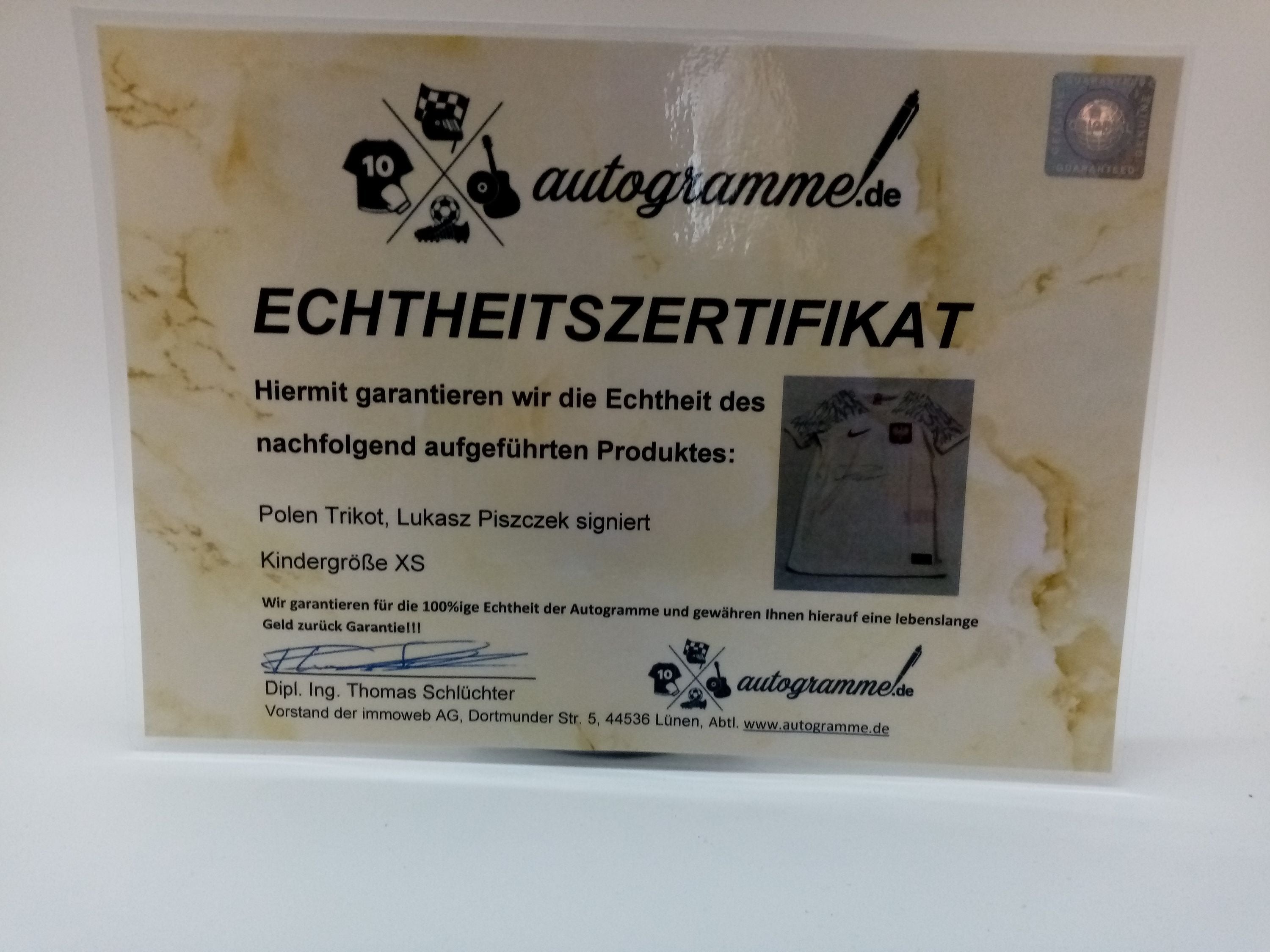 Poland jersey lukasz piszczek signed in the framework of COA Nike Football XS