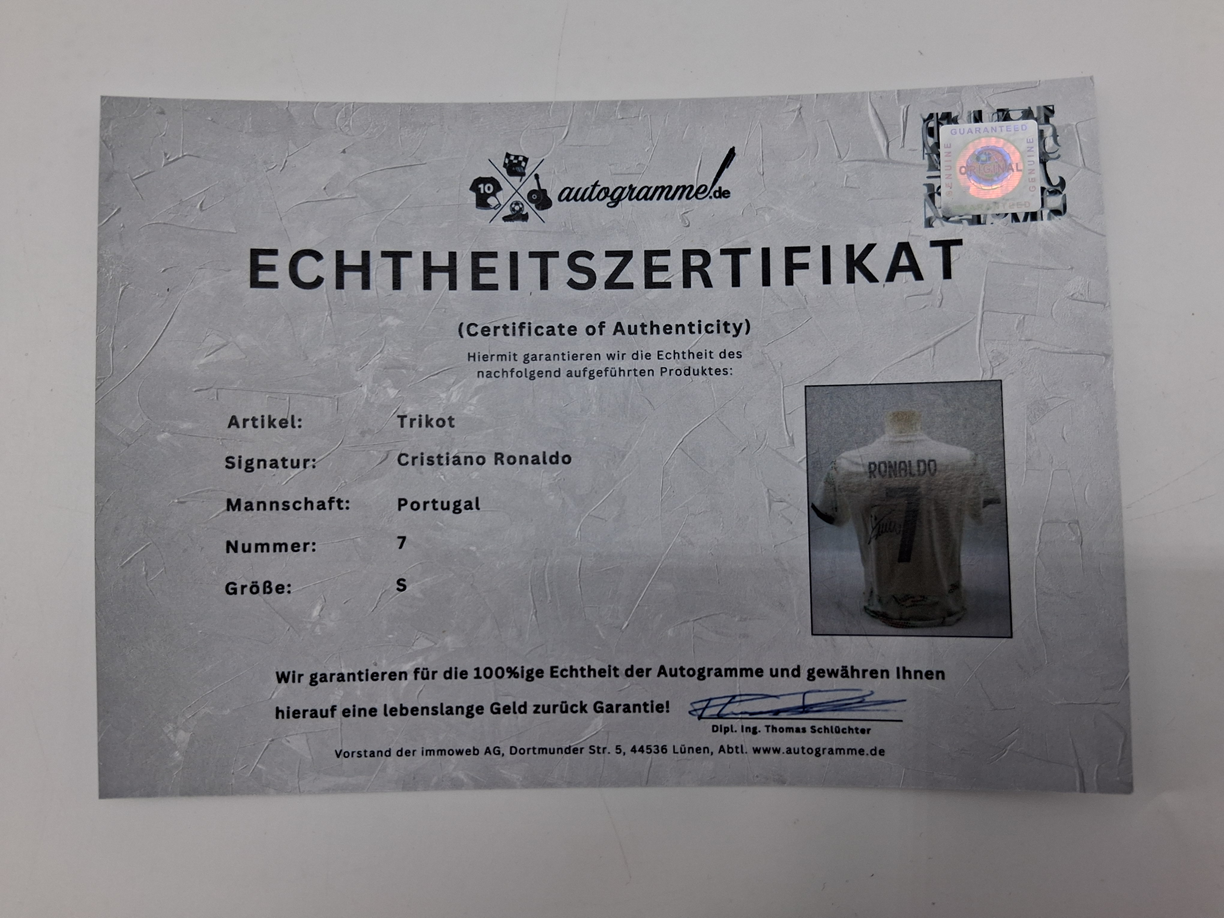 Portugal Trikot Cristiano Ronaldo signiert Autogramm Fußball COA S